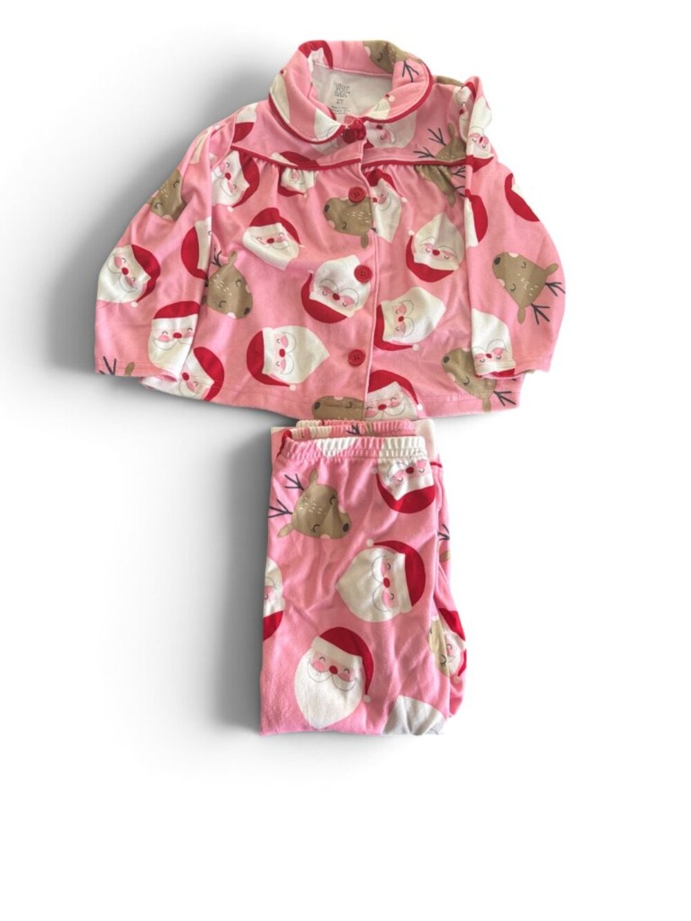 NWT Carter's Girls Pink Christmas Santa Pajama Set Button-Up Top & Pants
